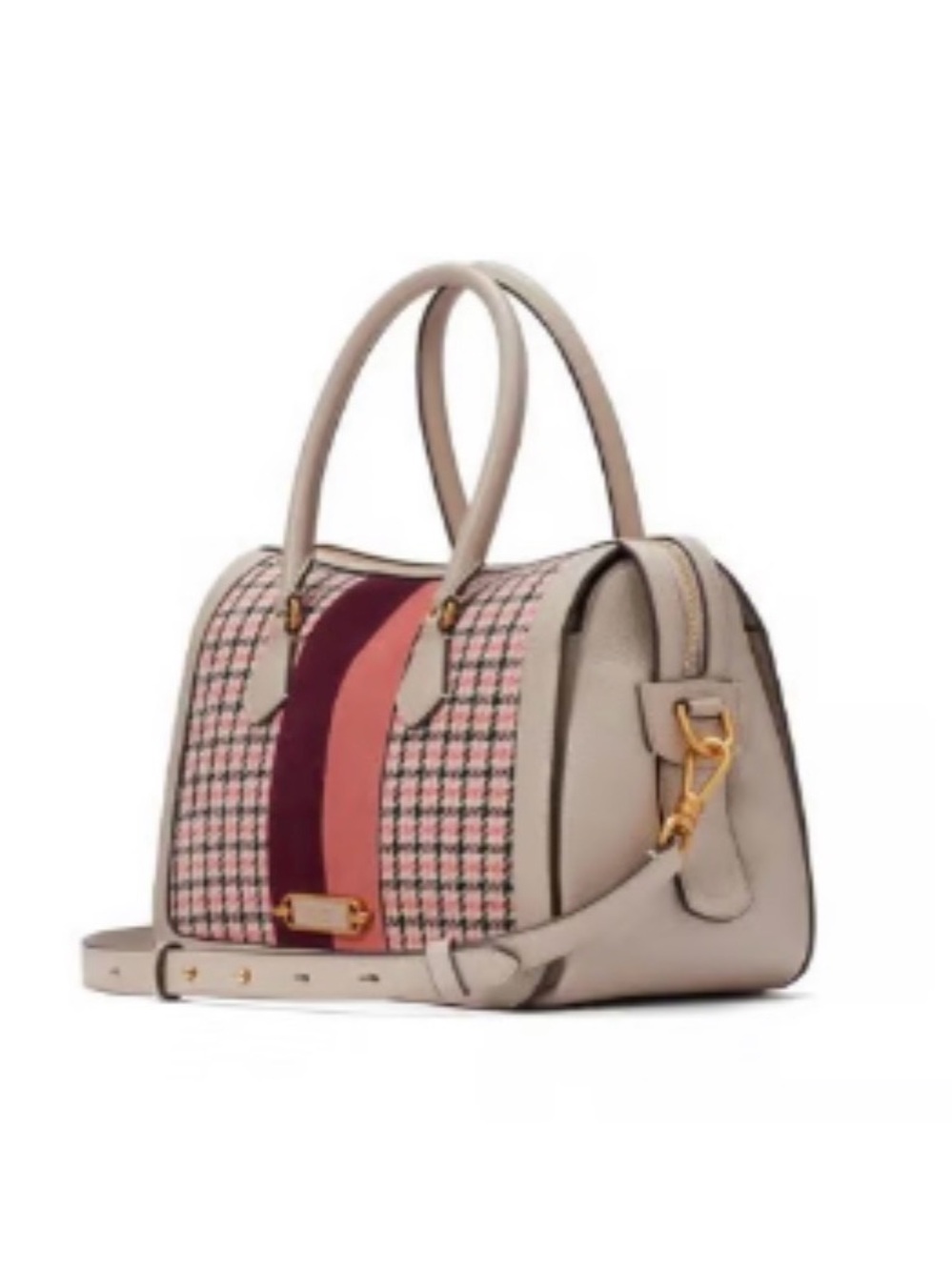 kate spade Gramercy Medium Satchel with Pink Houndstooth Tweed Pattern